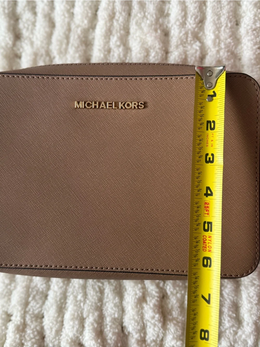 Michael Kors Taupe Saffiano Leather Crossbody with Gold Chain